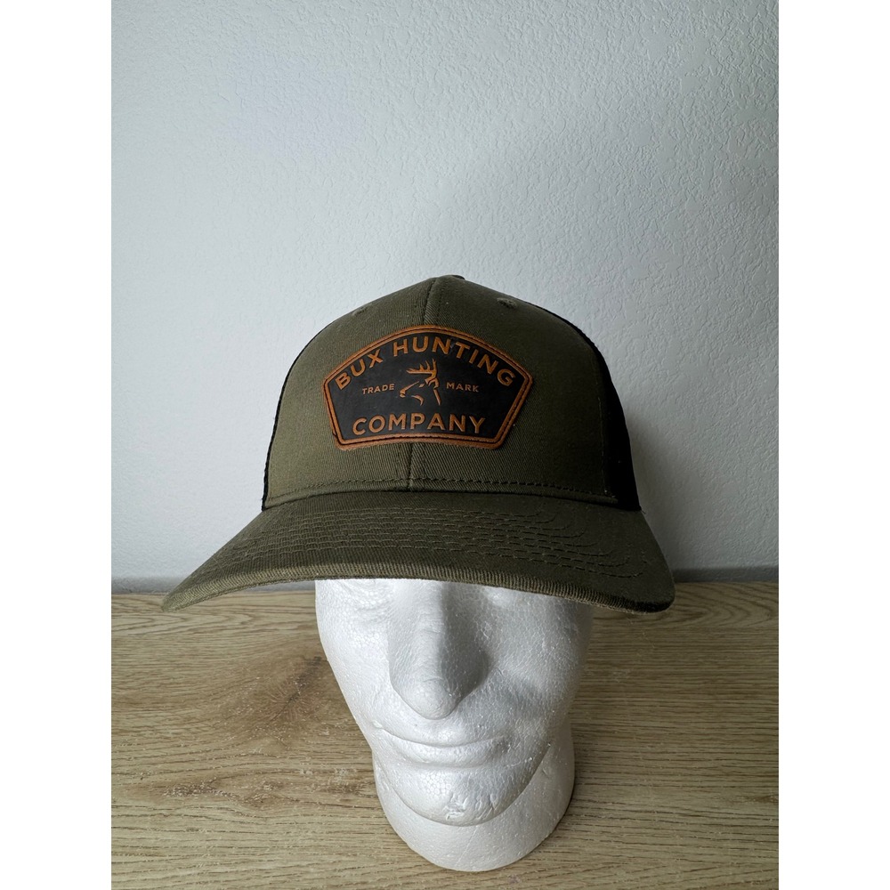 Bux Hunting Co Mens Trucker Hat Olive‎ Green Black Snapback Mesh Logo Patch Cap